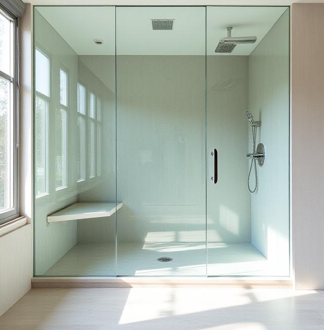 Frameless Glass Shower in an Ensuite Bathroom