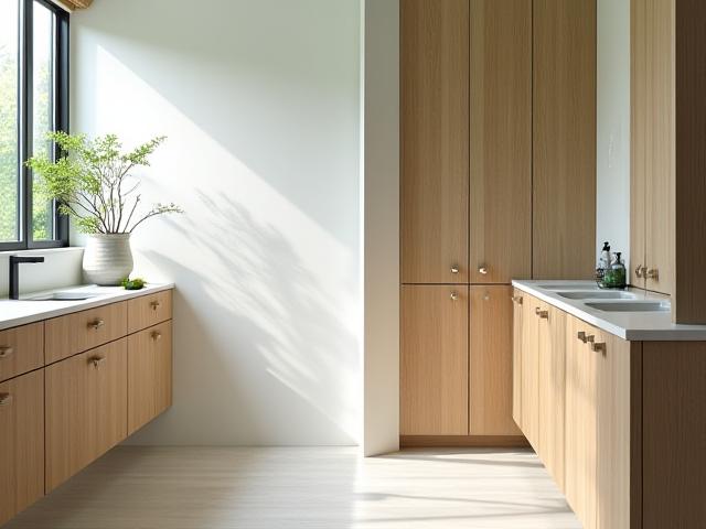Bathroom with beautiful cabinetry made from sustainably sourced wood