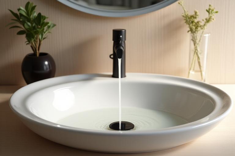 Handcrafted ceramic sink in a modern, sustainable bathroom